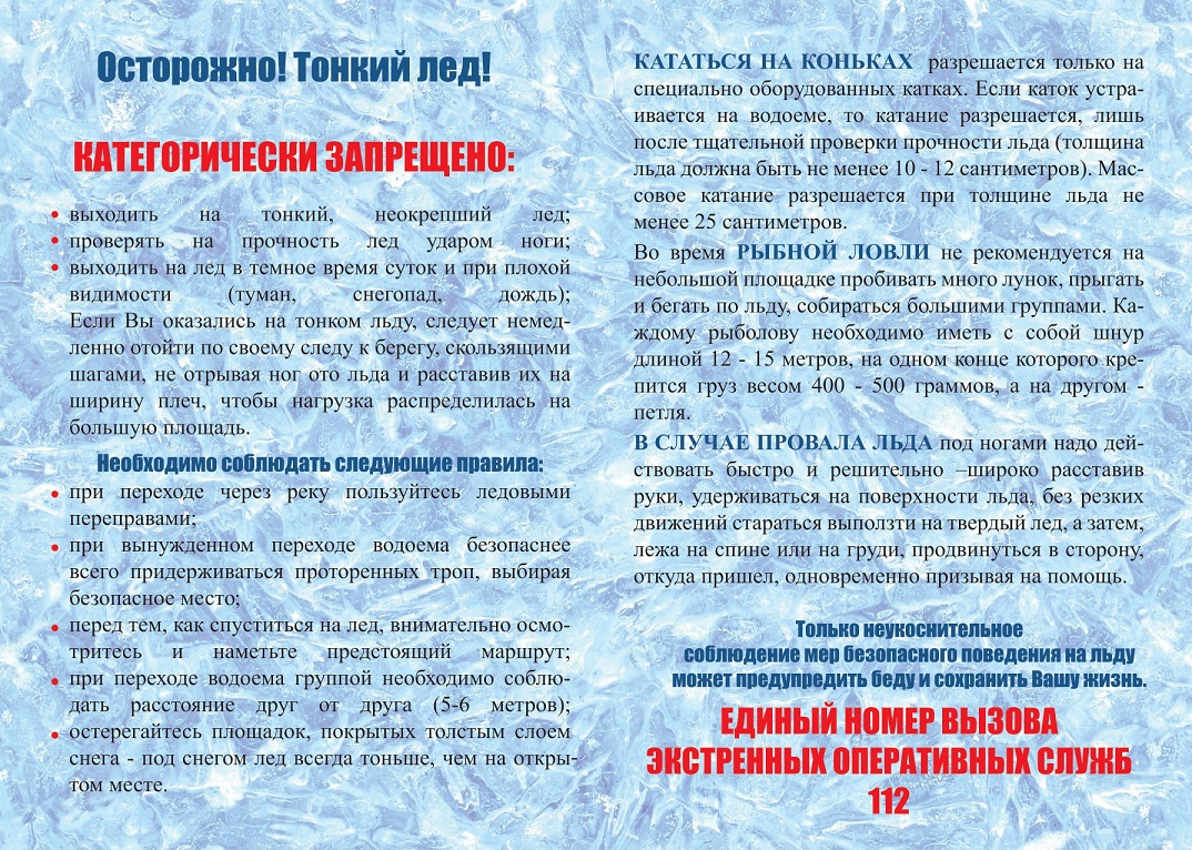 Памятка Осторожно тонкий лед