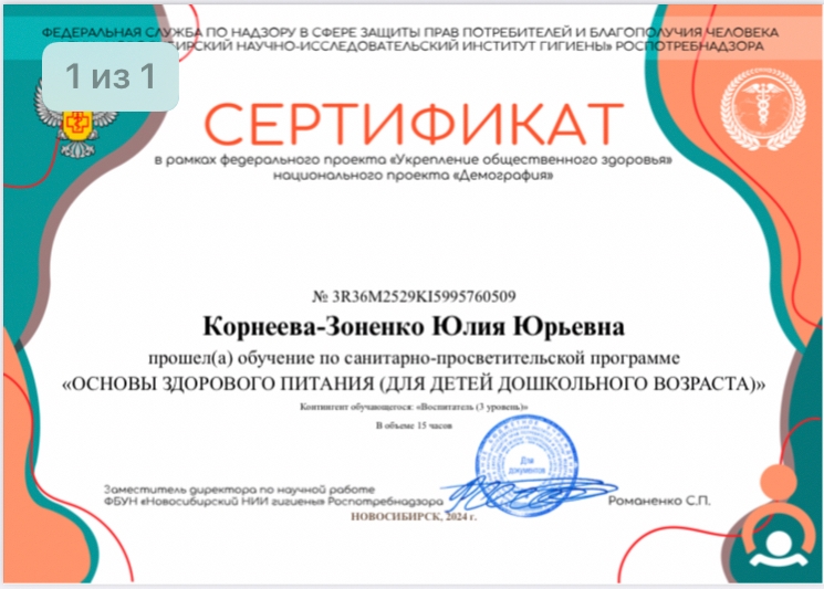 Сертификат Корнеева Зоненко